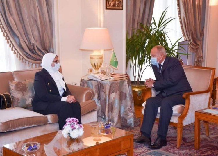 Minister of Health and Population Hala Zayed during meeting on Monday with Arab League Secretary General Ahmed Abul Gheit