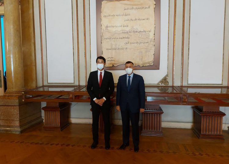 Bid to boost higher education ties with Korea 1 - Egyptian Gazette Ain Shams University President Mahmoud el-Meteini (right) and Ambassador of the Republic of Korea in Cairo, Mr. Hong Jin-wook before their meeting Tuesday.