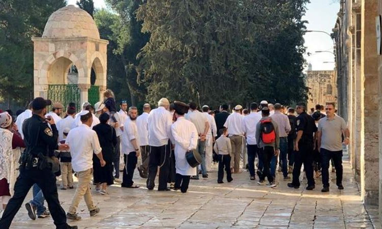 file photo: Dozens of Jewish settlers stormed the courtyards of the holy Al-Aqsa Mosque from Bab el Maghareba gate under the protection of the Israeli occupation forces