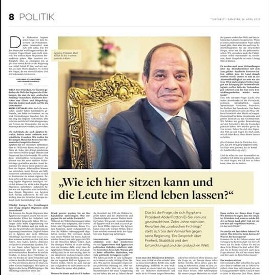 Sisi to Die Welt: Security should not be achieved at expense of freedom 2 - Egyptian Gazette Sisi to Die Welt: Security should not be achieved at expense of freedom 1 - Egyptian Gazette