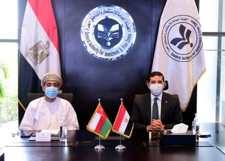 GAFI CEO Mohamed Abdel Wahab during his meeting yesterday with Oman's Ambassador in Cairo Abdullah bin Nasser Al-Rahbi.