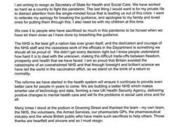 UK health minister quits