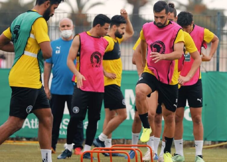 Pyramids' players during a training session in Casablanca ahead of their match against Raja Casablanca in the second-leg of the CAF Confederation Cup semi-final at the Stade Mohammed V on Sunday.