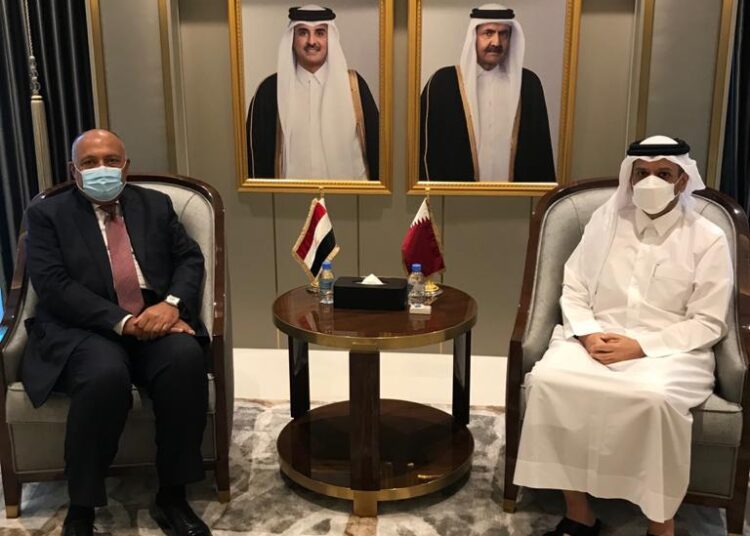 Cairo, Doha agree to reactivate co-operation frameworks, follow –up mechanisms 1 - Egyptian Gazette Egyptian Foreign Minister Sameh Shoukri and his Qatari counterpart Mohamed ben Abdul-Rahamn al Thani during meeting in Doha