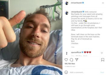‘I’m fine’: Denmark’s Eriksen greets from hospital bed