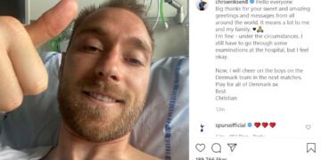 ‘I’m fine’: Denmark’s Eriksen greets from hospital bed