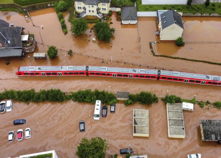 German railway: Floods caused $1.5 billion damage to network 1 - Egyptian Gazette A regional train sits in the flood waters at the local station in Kordel, Germany, Thursday July 15, 2021 after it was flooded by the high waters of the Kyll river.