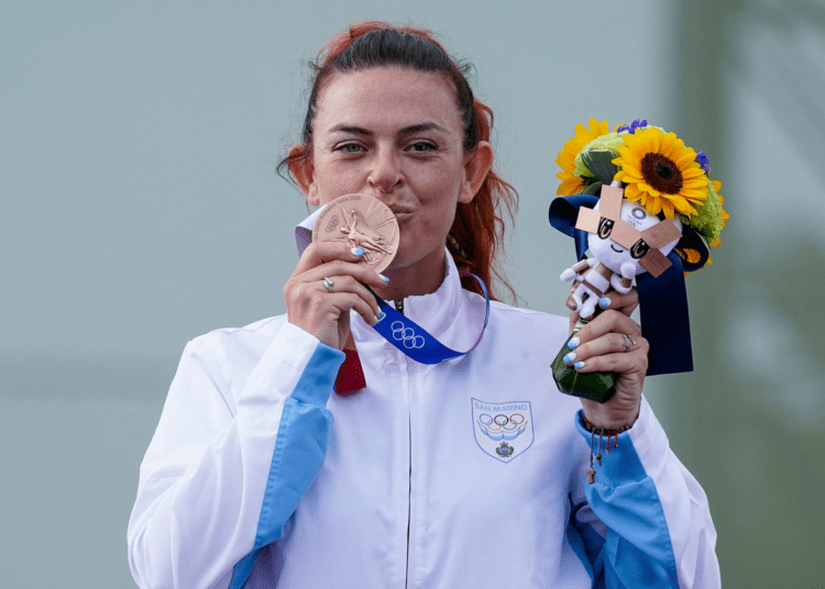 Olympics-Shooting: San Marino becomes smallest Olympic medal-winning nation 1 - Egyptian Gazette Alessandra Perilli of San Marino reacts after winning the bronze medal at the Tokyo Olympics.