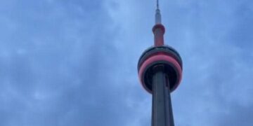 Canada’s CN Tower lit up in Egypt flag colours