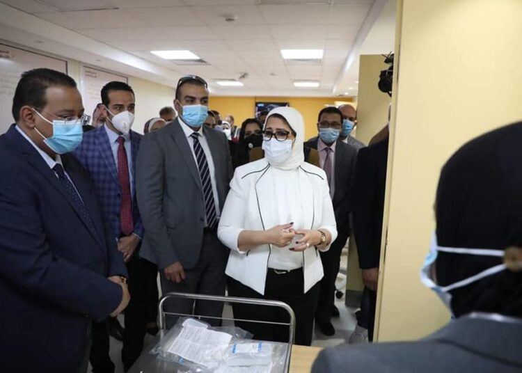 MINISTER of Health and Population Hala Zayed touring the plasma bank in Abbasiya Tuesday to follow up final preparations for the national plasma donation project