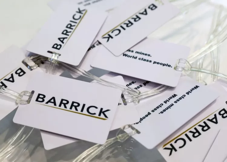 Souvenir luggage tags are displayed at a Barrick Gold Corp at the Prospectors and Developers Association of Canada (PDAC) annual conference in Toronto, Ontario, Canada March 1, 2020.