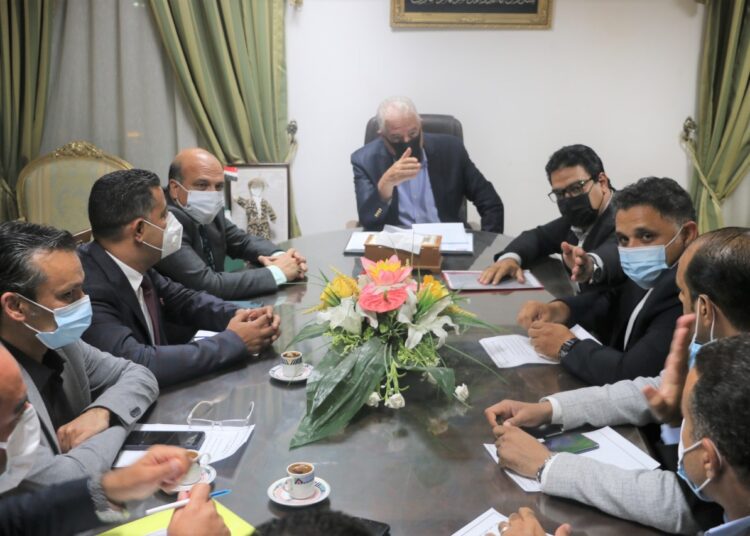 South Sinai Governor Khaled Fouda (center) chairing the meeting of the Board of Trustees of the Youth and Sports City in Sharm el-Sheikh.