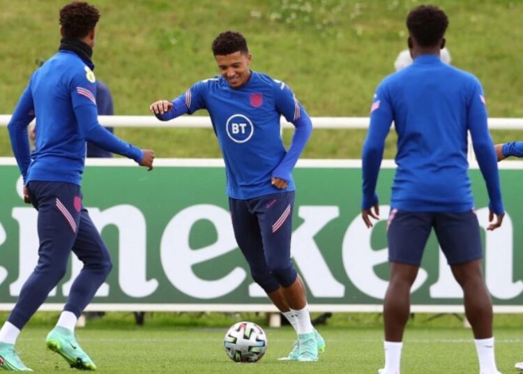 England’s players attending a training session in readiness for their match against Denmark in the last four of Euro 2020 on Wednesday.