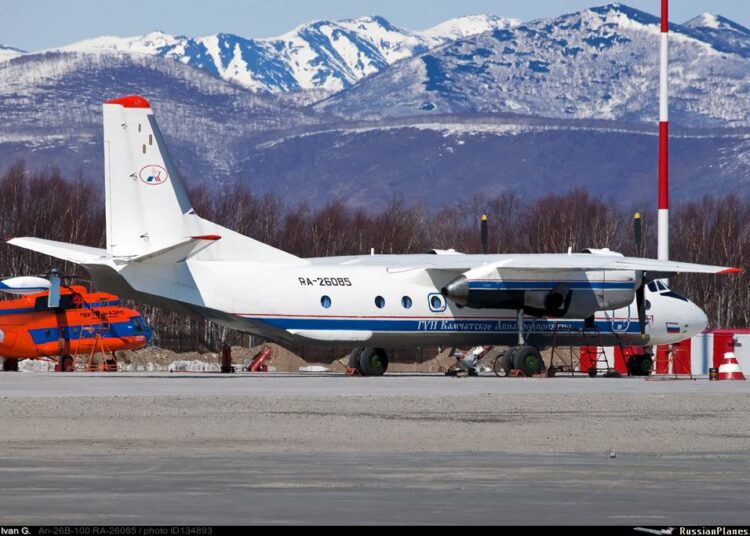The Antonov An-26 with the same board number RA-26085 as the missed plane is parked at Airport Elizovo outside Petropavlovsk-Kamchatsky, Russia on Tuesday.