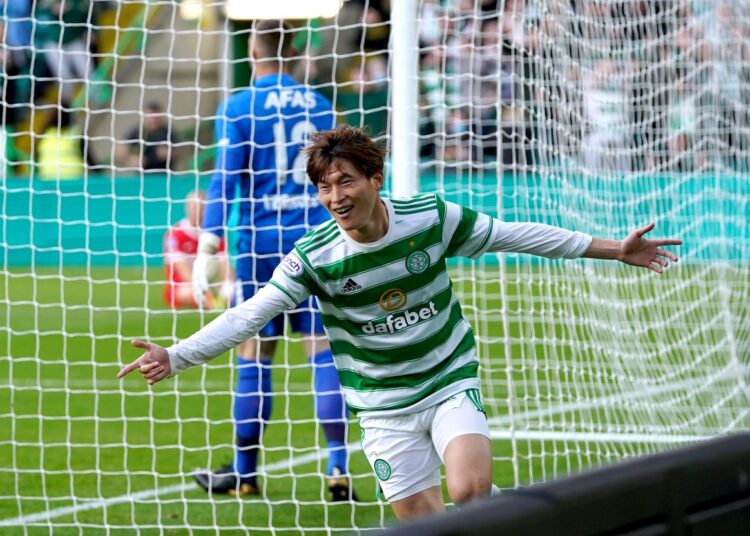 Celtic’s Kyogo Furuhashi celebrating after scoring agaisnt AZ Alkmaar.