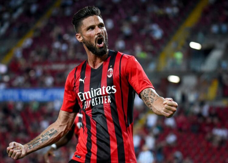 AC Milan off to winning start 1 - Egyptian Gazette Olivier Giroud celebrates Brahim Diaz giving AC Milan the lead in their 1-0 win at Sampdoria.