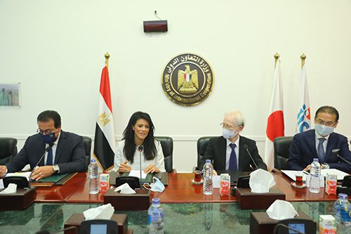Minister of International Co-operation Rania al-Mashat and Minister of Higher Education Khaled Abdel Ghaffar signing an agreement on Wednesday with the Japanese Embassy and the JICA to raise a grant to $19 million for the new outpatient building at Abu Al-Rish Japanese Hospital.
