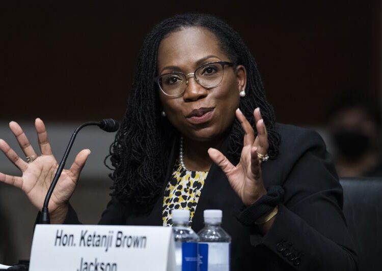 A file photo showing Ketanji Brown Jackson, nominated to be a US Circuit Judge for the District of Columbia Circuit, testifies before a Senate Judiciary Committee hearing on pending judicial nominations, on Capitol Hill in Washington.