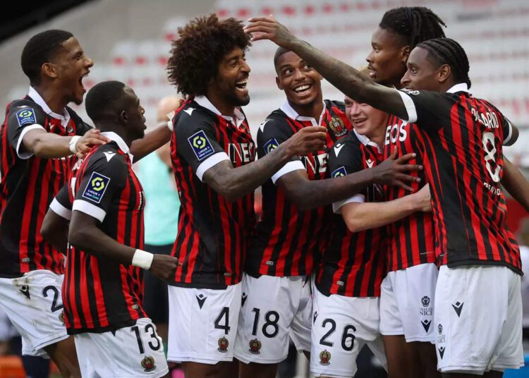 Nice defeats Bordeaux in Ligue 1 1 - Egyptian Gazette Nice’s players celebrate after scoring against Bordeaux.
