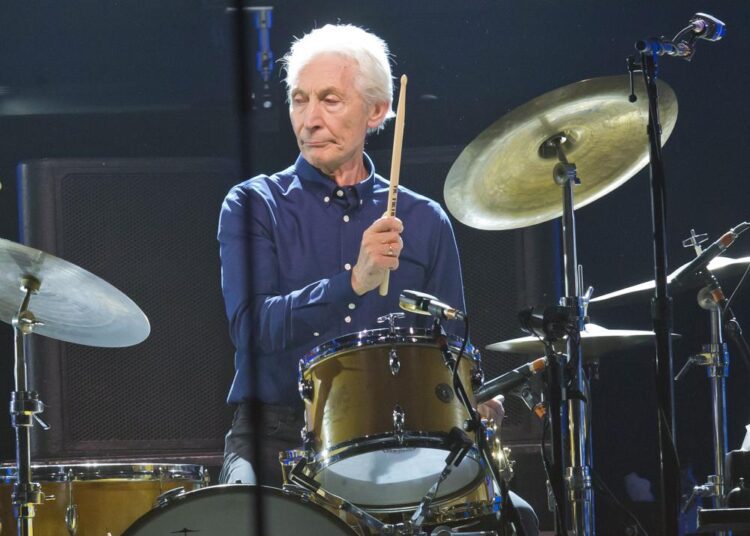 A file photo showing Charlie Watts, of the Rolling Stones, performs during a concert of the group's No Filter Europe Tour at U Arena in Nanterre, outside Paris, France.