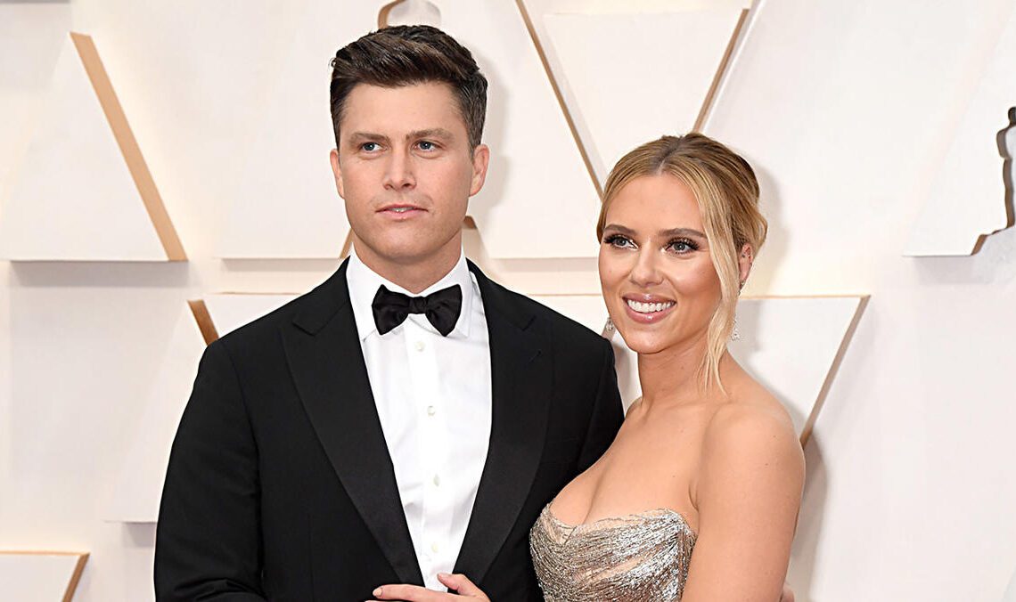 Scarlett Johansson and Colin Jost arrive at the Vanity Fair Oscar Party on Feb. 9, 2020, in Beverly Hills, Calif.