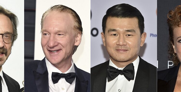 This combination photo shows comedians, from left, Marc Maron, Bill Maher, Ronny Chieng and Michelle Wolf, who will headline this year’s New York Comedy Festival. The festival runs from Nov. 8 – 14.