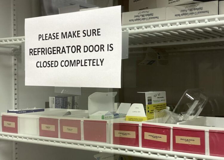 Students’ lack of routine vaccines muddies start of school 1 - Egyptian Gazette Vaccines are held in a refrigerator at First Georgia Physician Group Pediatrics in Fayetteville, on Aug. 17, 2021. The vaccinations that US schoolchildren are required to get to hold terrible diseases like polio, hepatitis, tetanus and whooping cough in check are way behind schedule this year, threatening further complications to a school year already marred by COVID-19.