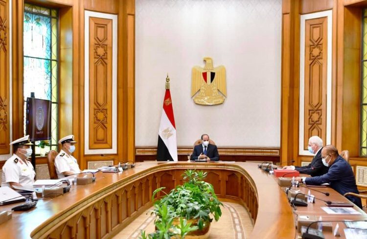 President Abdel Fattah El Sisi during his meeting on Thursday with Owner and Chairman of the German shipbuilder Lürssen Yachts Peter Lürssen.