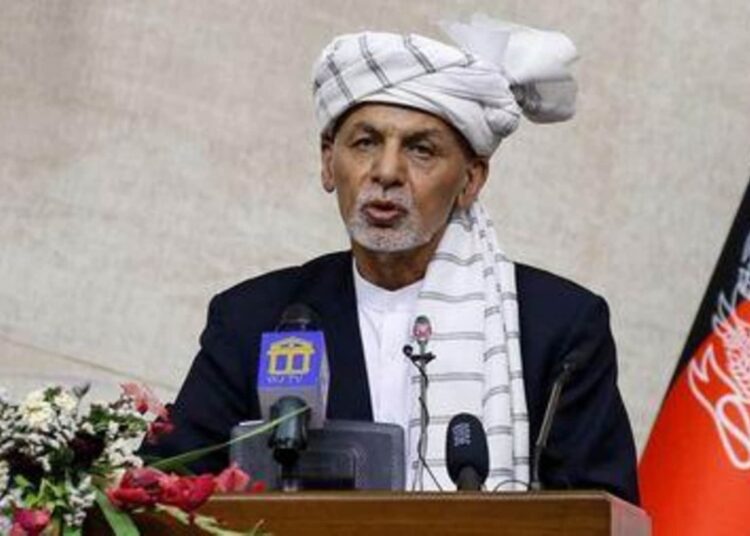 A file photo of Afghan President Ashraf Ghani speaking at the parliament in Kabul.