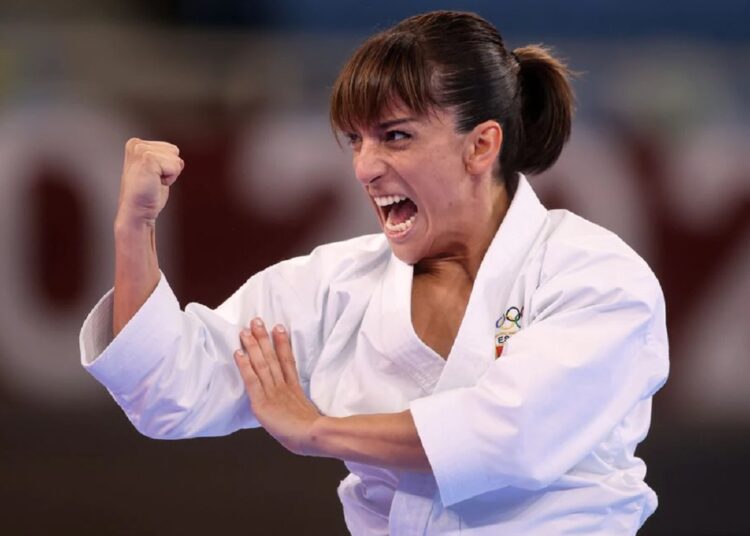 Sandra Sanchez of Spain competes in the Women's Individual Kata.