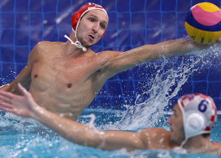 Marko Bijac of Croatia in action during their match against Serbia at the Tokyo Olympics.