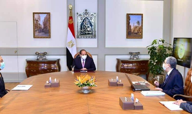 Sisi urges regular review of construction, technical works in Decent Life initiative 1 - Egyptian Gazette President Abdel Fattah El Sisi during his meeting on Tuesday with Prime Minister Moustafa Madbouli and Minister of Electricity and Renewable Energy Mohamed Shaker.