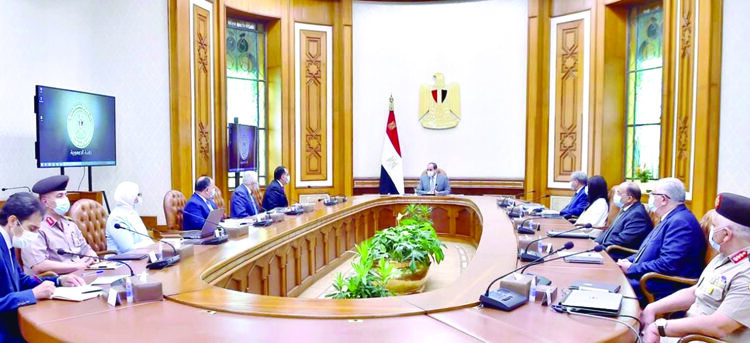 President Abdel Fattah El Sisi during his meeting on Sunday with Prime Minister Moustafa Madbouli and a group of Cabinet ministers and senior government officials.