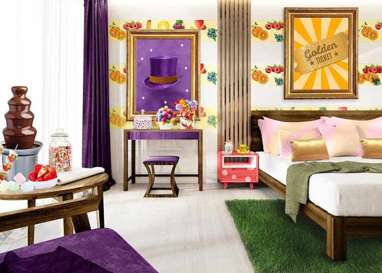 The Chocolate Box Hotel has created a special Willy Wonka room where you can lick the wallpaper.