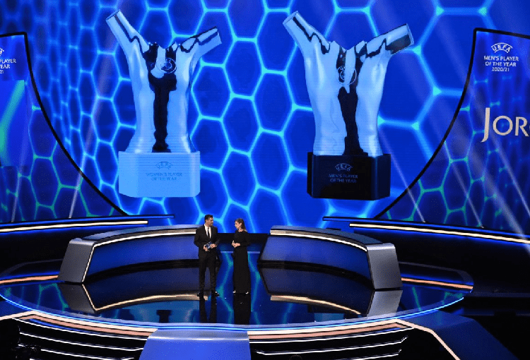Barcelona's Alexia Putellas and Chelsea's Jorginho are awarded the Women's and Men's player of the year awards in Istanbul August 26, 2021.