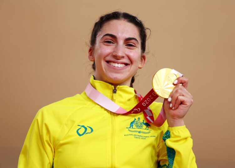 Australia’s Greco grabs first gold at Tokyo Paralympics 1 - Egyptian Gazette Paige Greco of Australia celebrates with her gold medal after winning the women's C1-3 3000m individual pursuit at the Izu Velodrome, Shizuoka August 25, 2021.