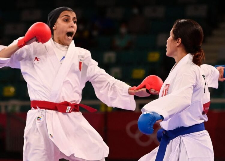 Egyptian Karate player Giana Farouk (L) won on Friday the bronze medal in the women's kumite karate -61kg division. Giana becomes the first Arab and African to win a karate medal in the Olympics.