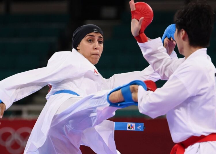Egyptian Karate player Giana Farouk (L) won on Friday the bronze medal in the women's kumite karate -61kg division. Giana becomes the first Arab and African to win a karate medal in the Olympics.