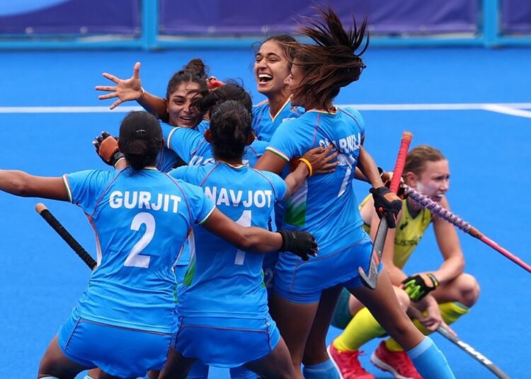 Olympics-Hockey: Netherlands women join India, Argentina in semis 1 - Egyptian Gazette Players of India celebrate after winning their match.