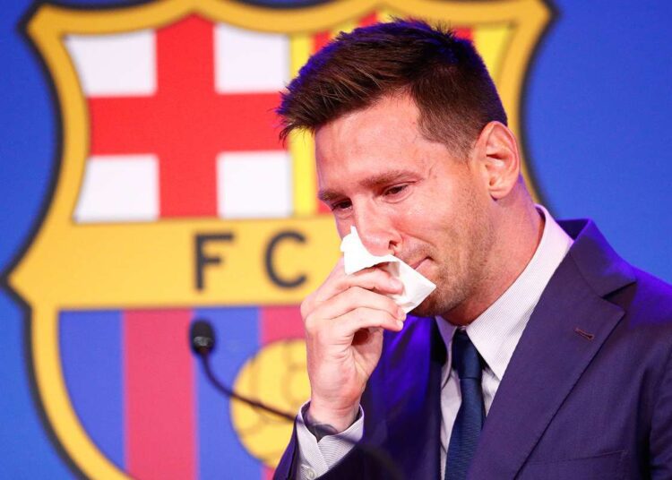 Messi in tears at final Barcelona press conference as he confirms PSG move 'is a possibility'.