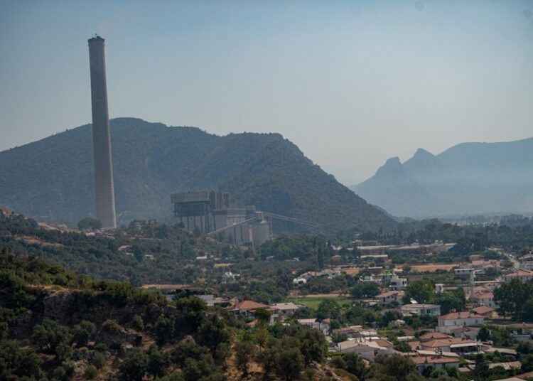 A picture showing a view of Yeniköy Kemerköy thermal Power Plant, which has been encircled by fire, near Oren, as Turkey struggles against its deadliest wildfires in decades.