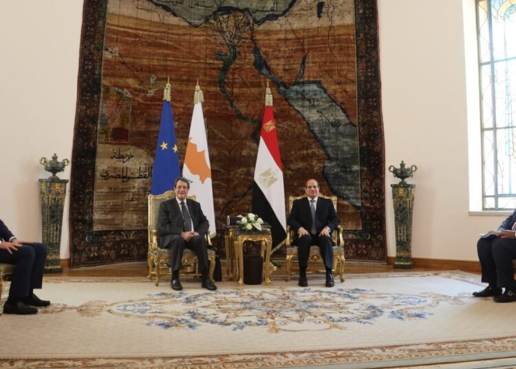 President Abdel Fattah El Sisi during his meeting with Cypriot President Nicos Anastasiades in Cairo on Saturday.