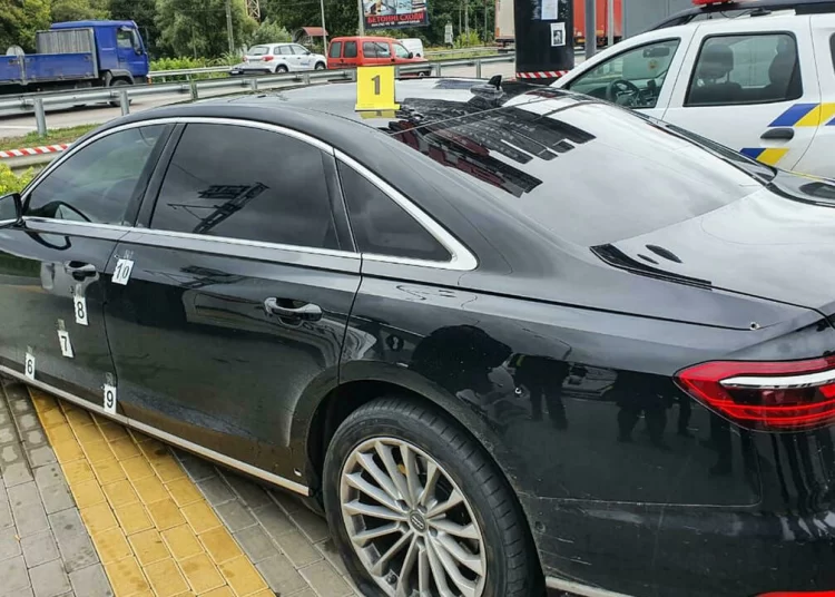 Photo show bullet holes in a car of Serhiy Shefir following an assassination attempt on Wednesday
