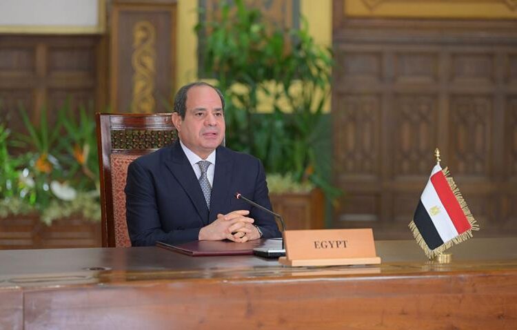 President Abdel Fattah El Sisi delivering a speech via video conference to the UN Food Systems Summit, held during the UN General Assembly in New York on September 23.