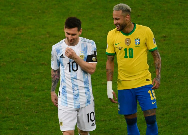 Argentina Lionel Messi (L) and Brazil's Neymar. Brazil hosts Argentina in Sunday's World Cup qualifier.