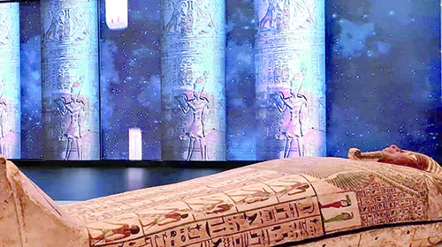 Egyptian royal visitor in Expo-2020 Dubai 1 - Egyptian Gazette The sarcophagus of priest Basmatik bin Uzir which arrived in Expo 2020 Dubai on Thursday.