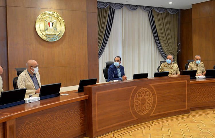 Egyptian Prime Minister Moustafa Madbouli (C) during a meeting on Saturday before inspecting a number of projects in the New Administrative Capital (NAC).