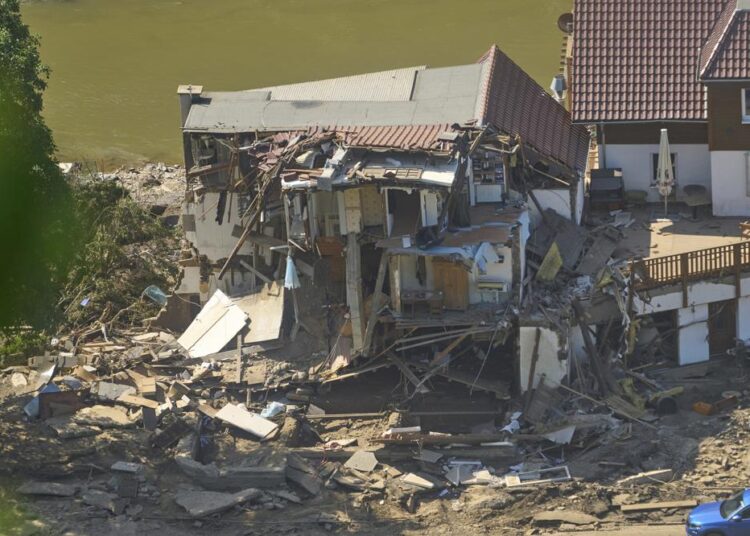 A house is completely torn open after the flood in Marienthal, Germany, Wednesday, July 21, 2021.