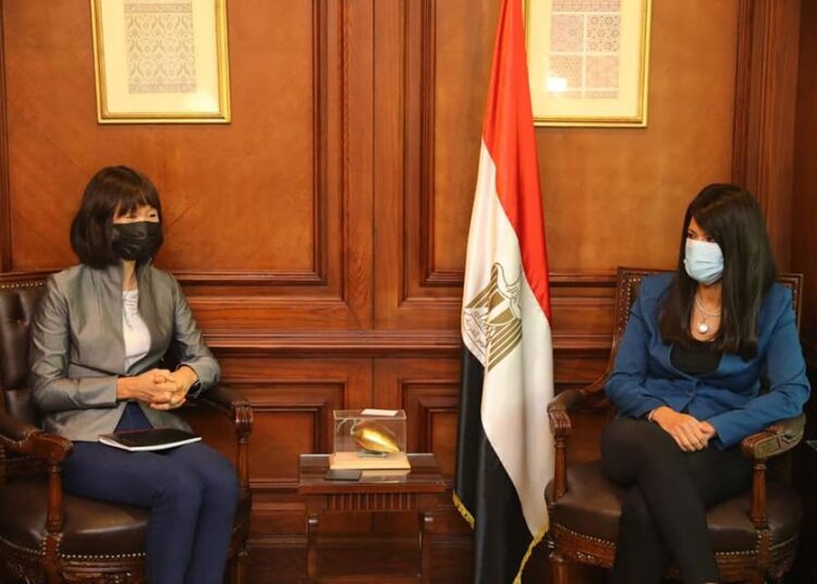 Minister of International Co-operation Rania el-Mashaat during her meeting on Monday with Keiko Miwa, World Bank (WB) Regional Director for Human Development covering the Middle East and North Africa region.