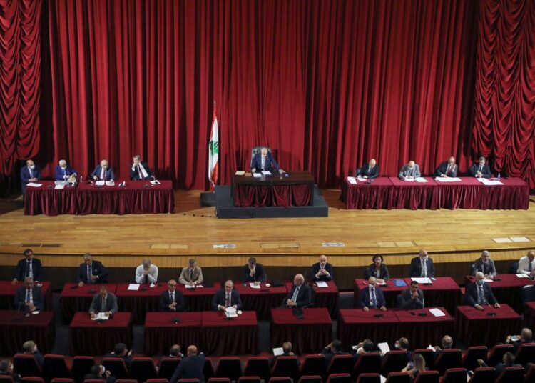 Lebanese Parliament Speaker Nabih Berri heads a parliamentary session, to discuss the new cabinet's policy programme and hold a vote of confidence at UNESCO palace in Beirut, Lebanon September 20, 2021.